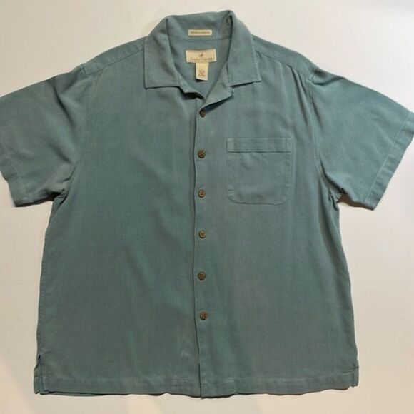 Paradise collection men’s silk button-down, short sleeve shirt steel blue size L - Picture 1 of 5